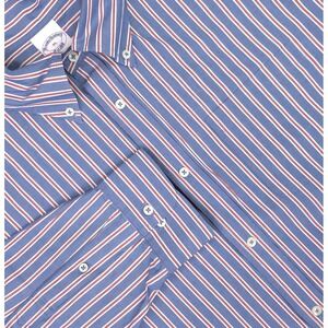Brooks Brothers Shirt Mens XL Blue Red Stripe Button Down All Cotton Long Sleeve